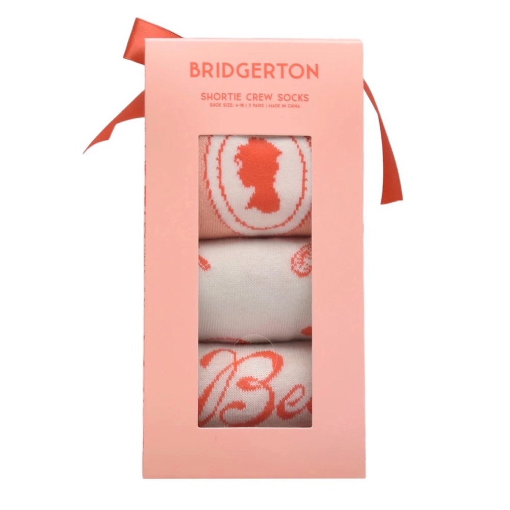 BRIDGERTON Shortie Crew Socks Shoe Size 4-10 3 Pairs Coral Cream Bee Mine Cameo